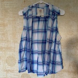Blue and white plaid tank button down